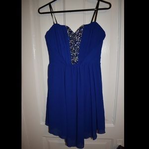 Blue cocktail dress with jeweled front